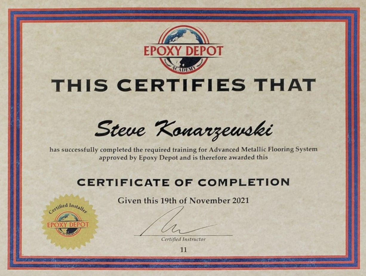 epoxy depot certificate steve